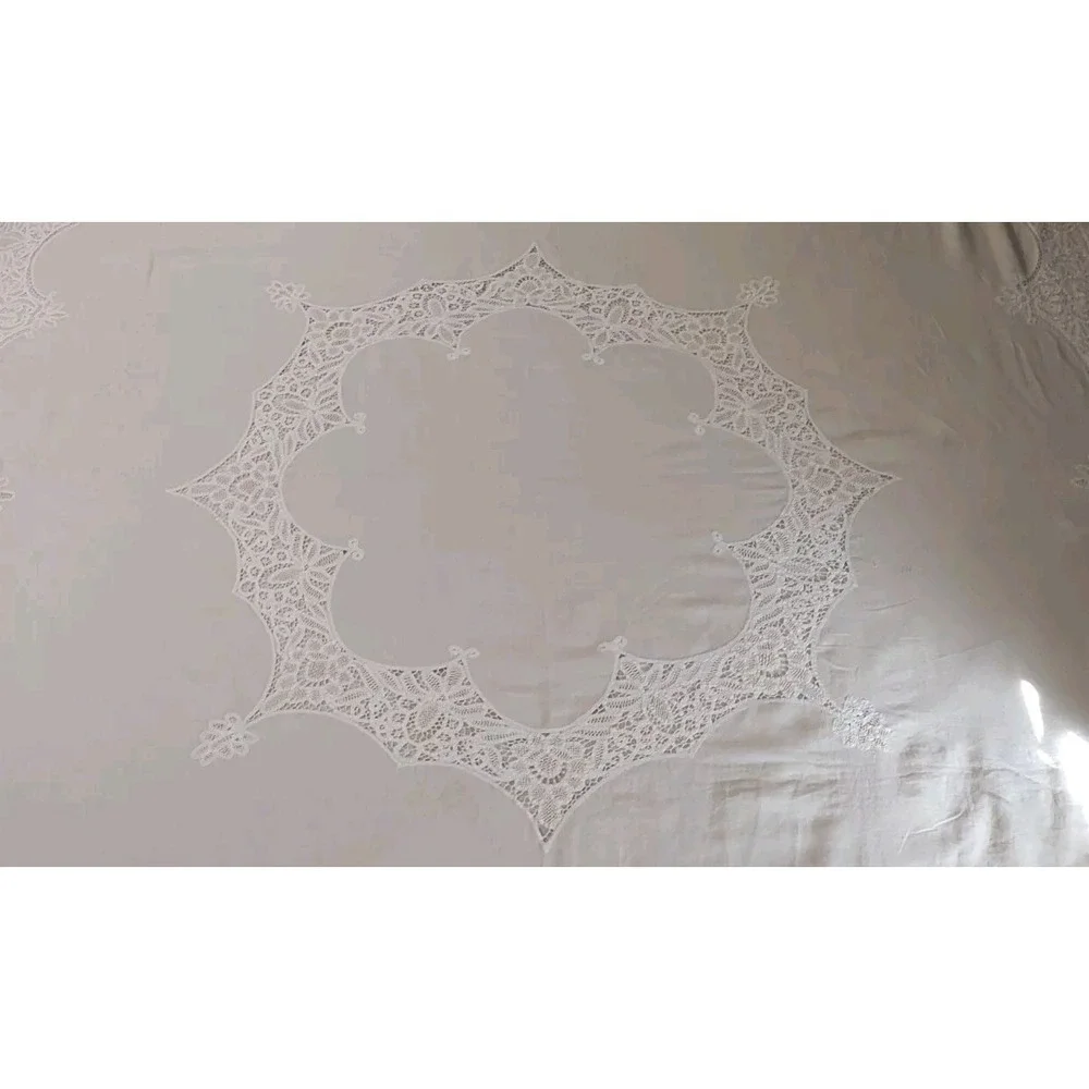 Vintage Irish Battenberg Lace Tablecloth and Six Napkins Set Cotton 56x59 Inches